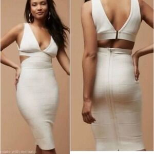 HERVE LEGER FOREVER 21 White Bandage Bodycon Midi Dress Side Cutouts Size L
